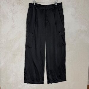 Gap Womens Black Satin Wide Leg Cargo Pants High Rise Size 12 NWT Minimalist